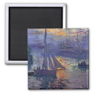 Sunrise at sea Monet sailboat painting boating art Refrigerator Magnets