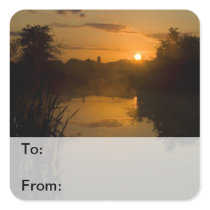 Sunrise by a lake Gift Tags Square Sticker
