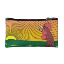 Sunrise on the farm: Crowing rooster Cosmetics Bags