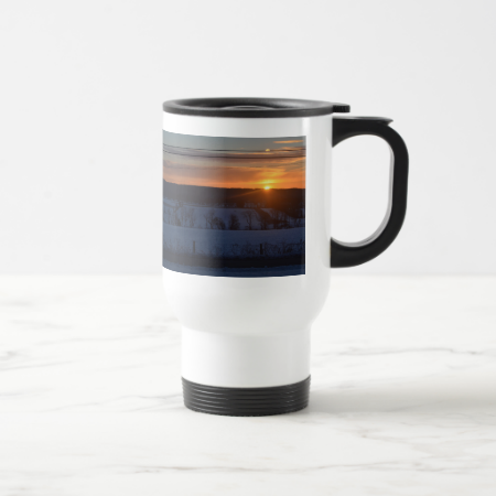 Sunrise over snow 15 oz stainless steel travel mug