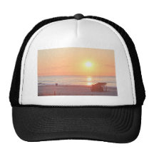 Sunrise Sandy Beach Ocean Lifeguard Stand Photos Mesh Hat