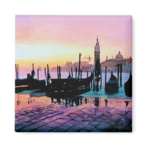"Sunrise St. Mark's" Gondola Watercolor Refrigerator Magnets