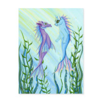 Sunrise Swim Sea Dragon & Mermaid Cat Art Postcard