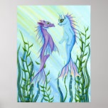 Sunrise Swim, Sea Dragon & Mermaid Cat Fantasy Art posters