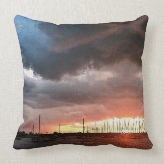 Sunset and Boats on the Water Picture Throw Pillows