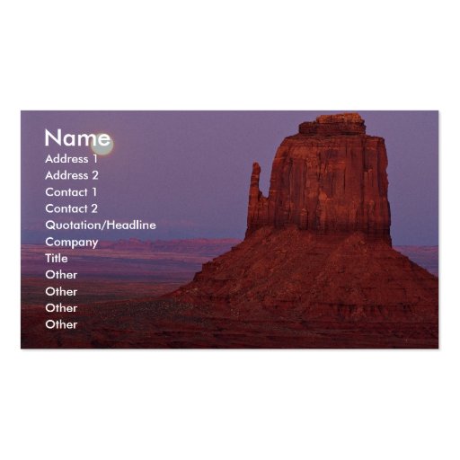 Sunset and moonrise at Mitten Butte, Monument Vall Business Card Templates (front side)