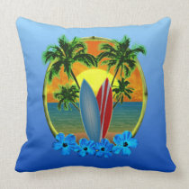 Sunset And Surfboards Throw Pillow
