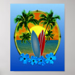Sunset And Surfboards Print
