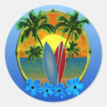 Sunset And Surfboards Round Sticker