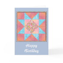 Sunset and Water Floral Quilt Greeting Card