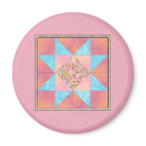 Sunset and Water Floral Quilt Refrigerator Magnets