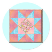 Sunset and Water Floral Quilt Round Sticker