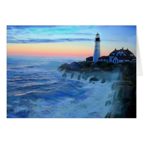 Sunset at Portland Head Lighthouse Card card