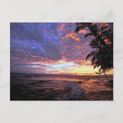 Sunset at the BeachPoster and Print. Digital Oil Painting of a Sunset at 
