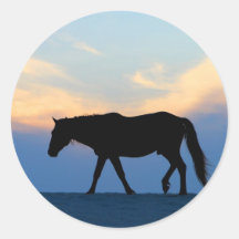 Sunset Beach Horse Round Sticker