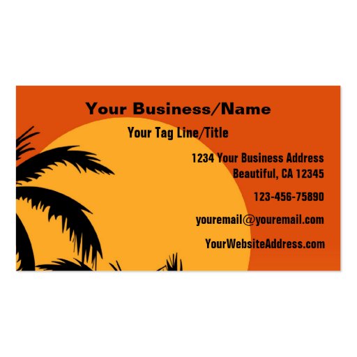 Sunset Beach Tropical Palm Trees Business Card (back side)