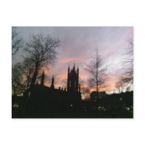 Sunset Behind Chuch and Tree Silhouettes postcards