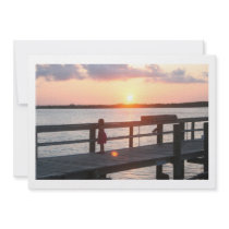 Sunset behind dock in Florida with little girl Custom Invitations