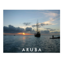 Sunset & Boat in Aruba Post Card
