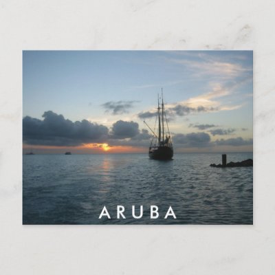 Sunset & Boat in Aruba Post Card