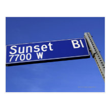 Sunset Boulevard sign against a blue sky Post Card