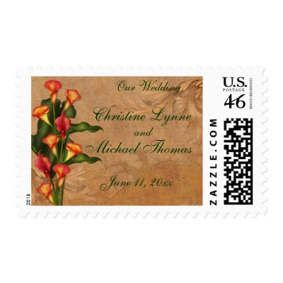 Sunset Calla Lily Wedding Postage Stamp by SweetRascal