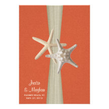 Sunset Coral and Starfish Beach Wedding Personalized Invitation