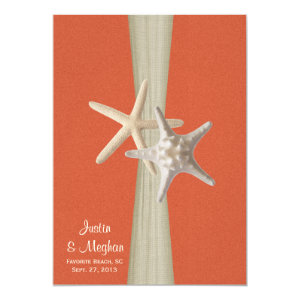 Sunset Coral and Starfish Beach Wedding Personalized Invitation