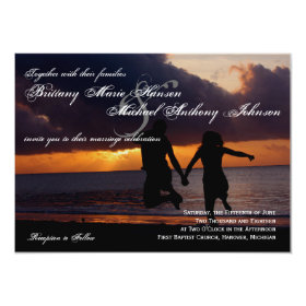 Sunset Couple Silhouette Beach Wedding Invitation 4.5