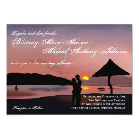 Sunset Couple Silhouette Lake Wedding Invitation 4.5