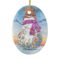 Sunset Daisy Snowman Christmas Ornament