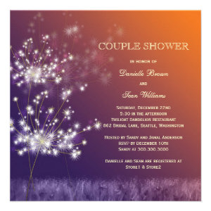Sunset Dandelion Modern Wedding Couples Shower Invitations