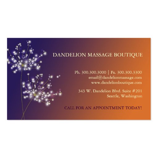 Sunset Dandelion Unique Professional Business Card (back side)