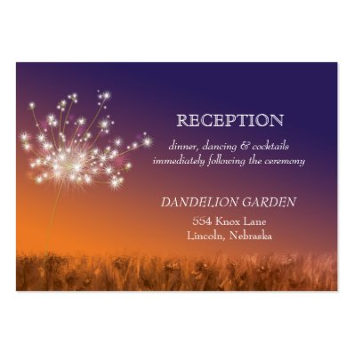 Sunset Dandelion Wedding Reception Large Business Card