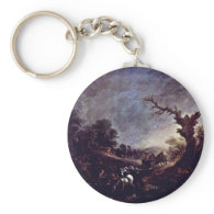 Sunset Draft Horses To Be Watered By Thomas Gainsb Key Chain