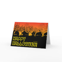 sunset Halloween village cards by VioDeSign sunset Halloween village cards