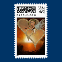 sunset hearts with Cupid Stamp stamps