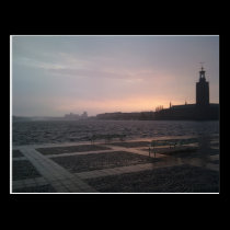 Sunset in rain over Stockholm City Hall postcards
