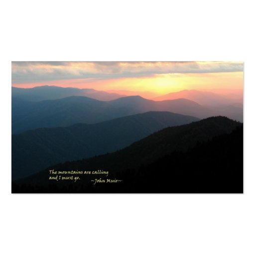 Sunset in the Smokies: Mtns are calling / Muir Business Card Template (back side)