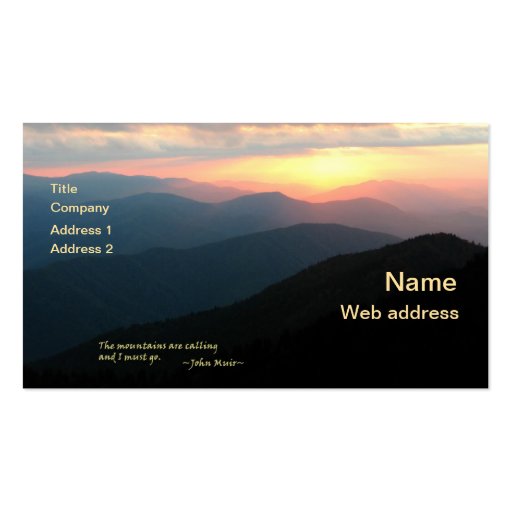 Sunset in the Smokies: Mtns are calling / Muir Business Card Template (front side)