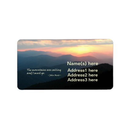 Sunset in the Smokies: Mtns are calling / Muir Personalized Address Label