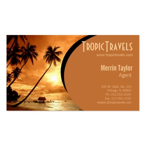sunset island travel agency business card (front side)
