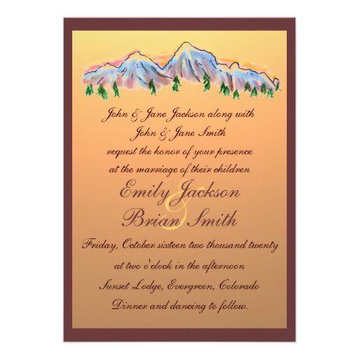 Sunset mountain design autumn wedding invitations