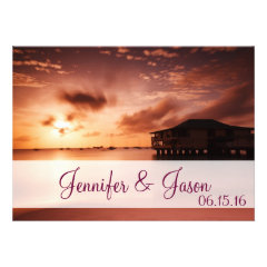 Sunset on Beach Harbor Purple Wedding Invitations