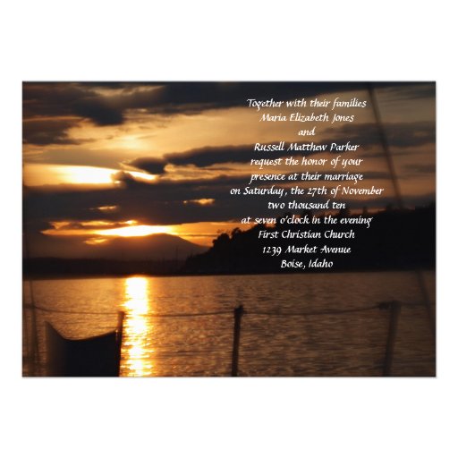 Sunset on on a Sail Boat Wedding Custom Announcements (front side)