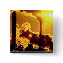 Sunset on pulp mill accentuates the air pollution pinback buttons