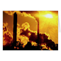 Sunset on pulp mill accentuates the air pollution card