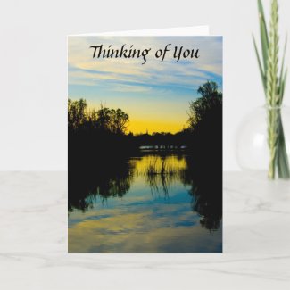 Sunset over a Lake Thinking of You Card zazzle_card