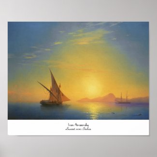 Sunset over Ischia Ivan Aivazovsky seascape waters Poster