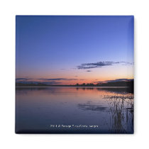 Sunset Over Lake Wabamun With Grass Magnets